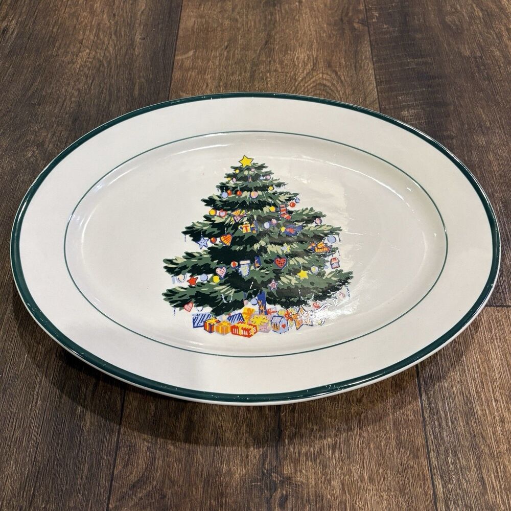 Totally Today Christmas Platter Holly Tree Oval Serving 14” x 10” Holiday Decor